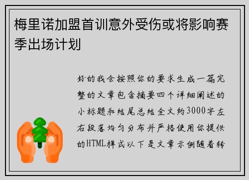 梅里诺加盟首训意外受伤或将影响赛季出场计划