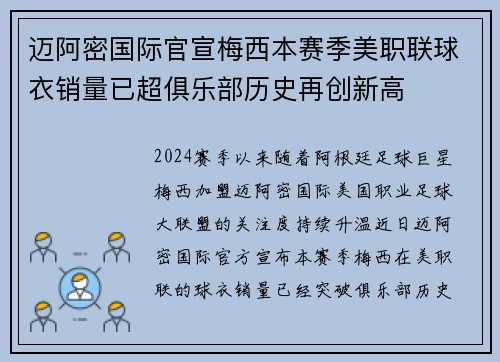 迈阿密国际官宣梅西本赛季美职联球衣销量已超俱乐部历史再创新高 迈阿密国际官宣梅西本赛季美职联球衣销量已超俱乐部历史再创新高